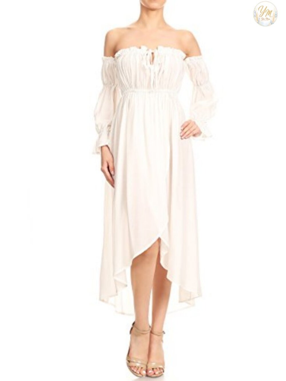 Boho Renaissance Off Shoulder Peasant Maxi Dress with Elastic Waist